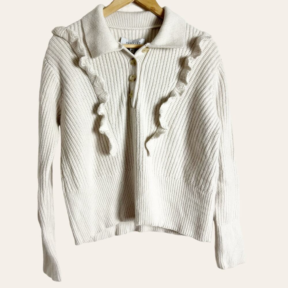 Derek Lam 10 Crosby Noelia Ivory Collared Ruffle Pullover Sweater Size M - Picture 5 of 13